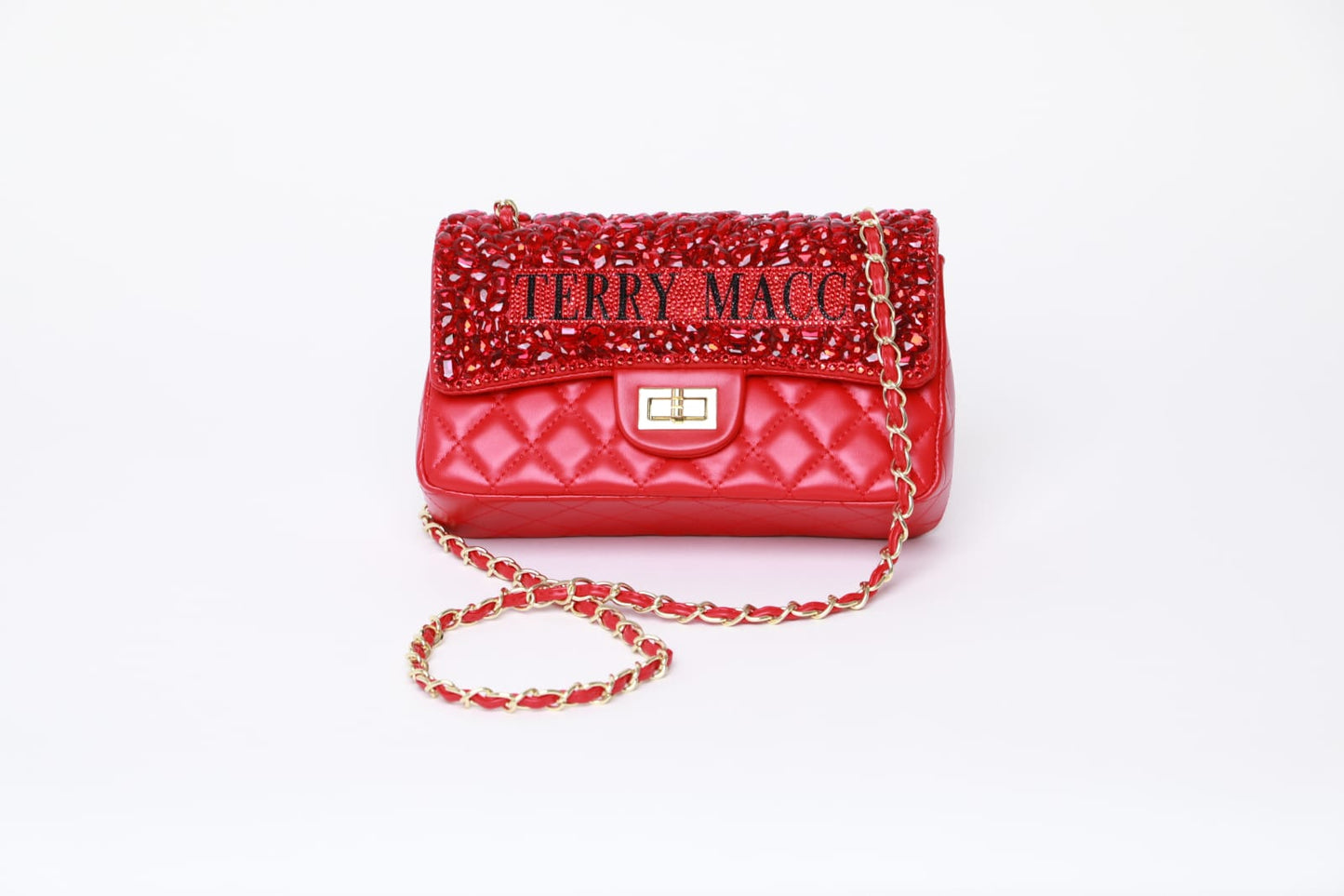 Terry Macc Crystaled Designer Bag- Red