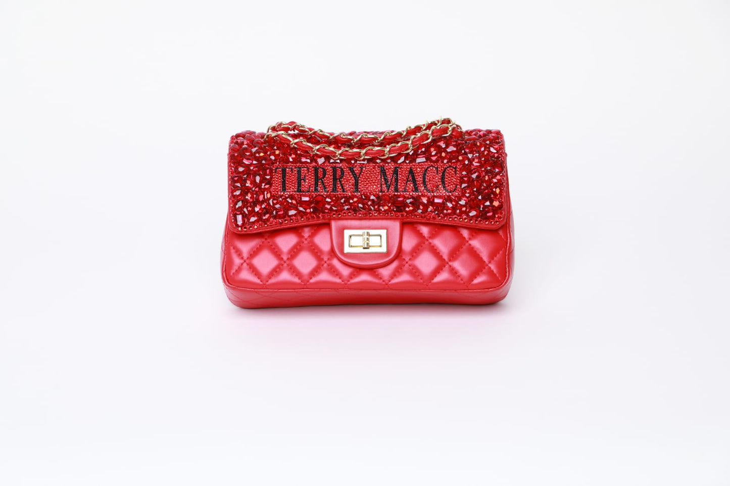 Terry Macc Crystaled Designer Bag- Red