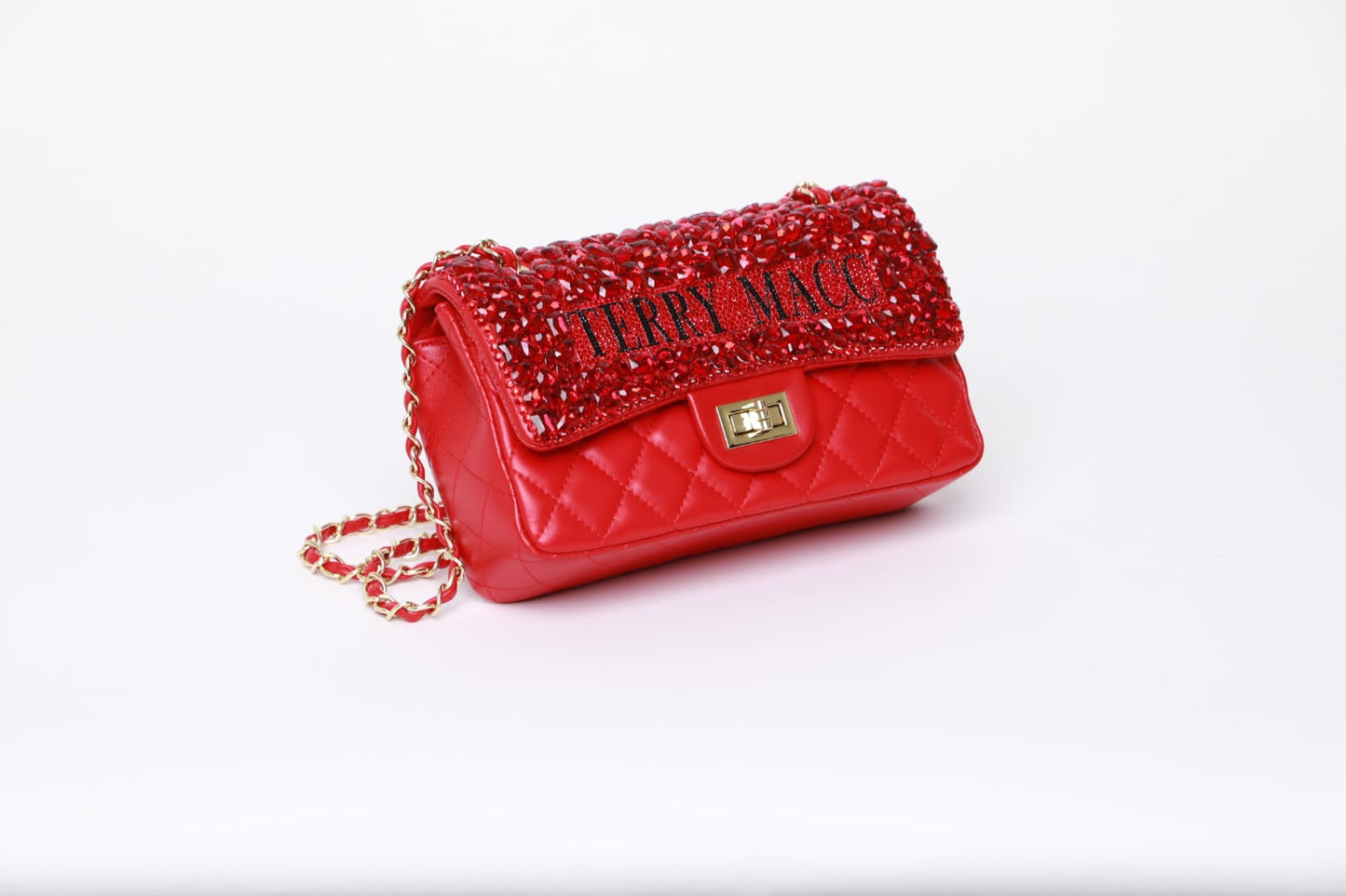 Terry Macc Crystaled Designer Bag- Red