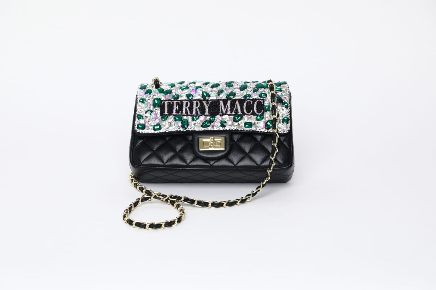 Terry Macc Green Crystaled Designer Bag.