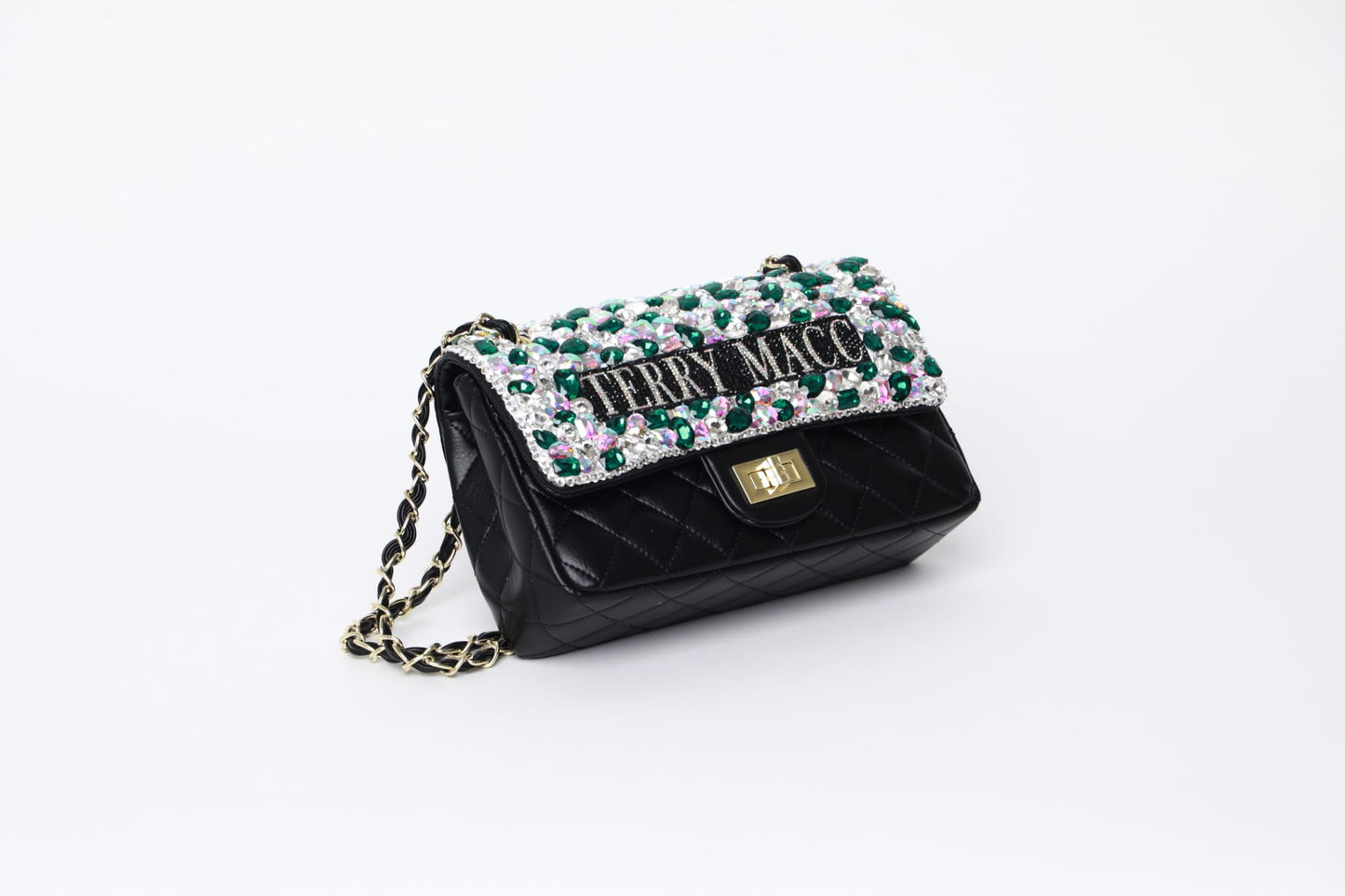 Terry Macc Green Crystaled Designer Bag.