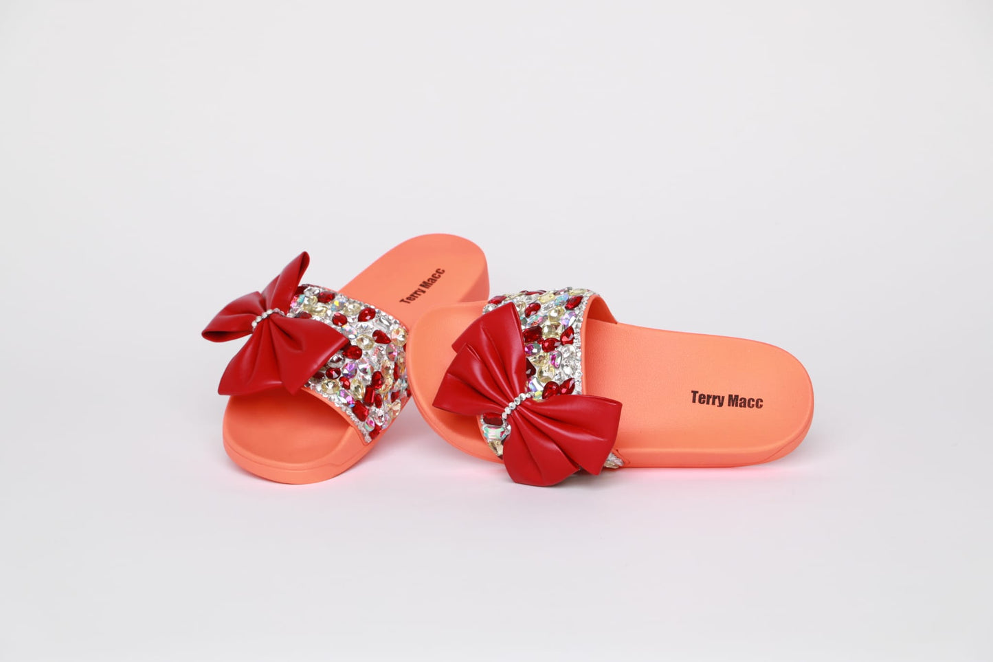 Terry Macc Bow Bling Slides – Red Bow Edition