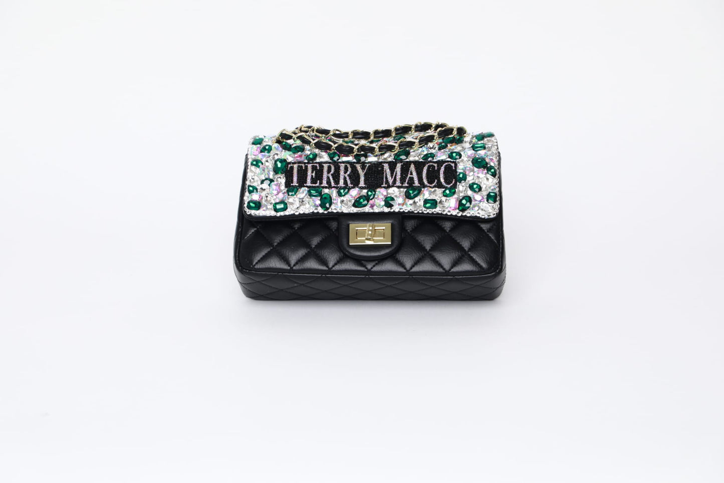 Terry Macc Green Crystaled Designer Bag.
