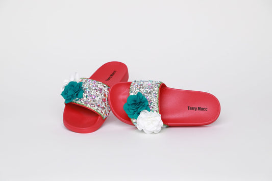 Terry Macc Bow Bling Slides – Red Bow Edition