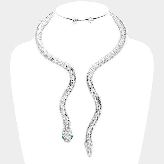Snake Metal Chain Rhinestone Pave Choker Necklace