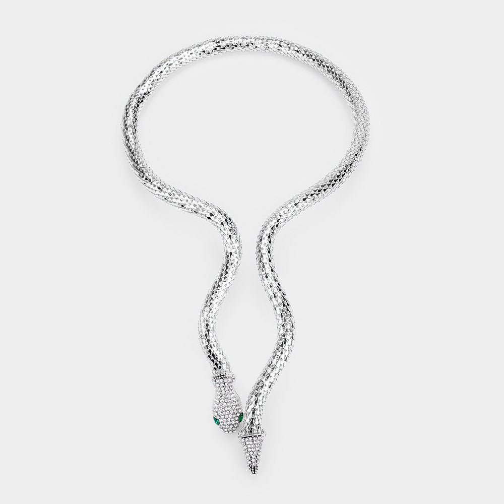 Snake Metal Chain Rhinestone Pave Choker Necklace