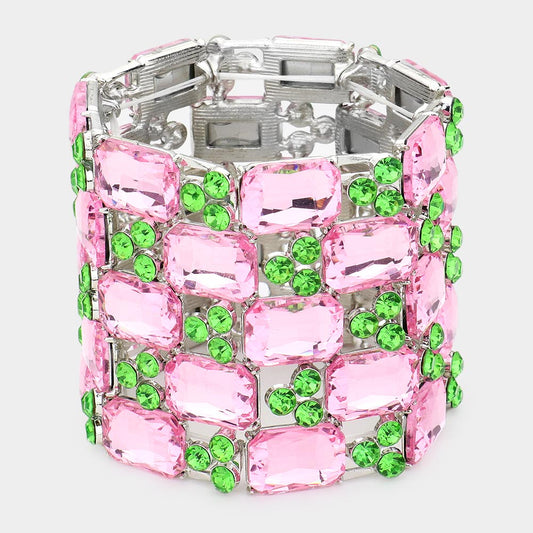 Emerald Cut Crystal Stretch Evening Bracelet
