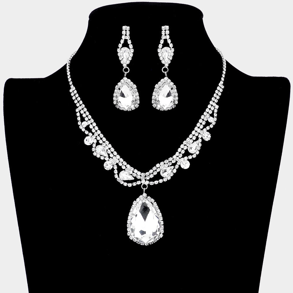 Teardrop Crystal Rhinestone Collar Evening Necklace