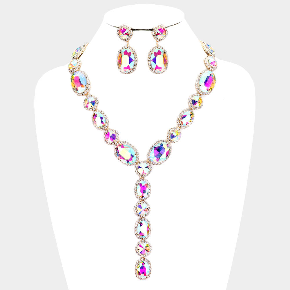 Glass Crystal Rhinestone Y Evening Necklace