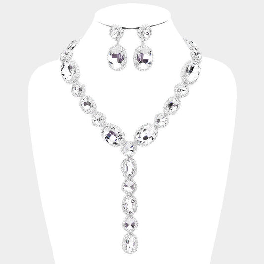 Glass Crystal Rhinestone Y Evening Necklace